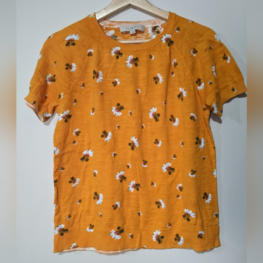 Loft Floral Yellow Blouse Size S